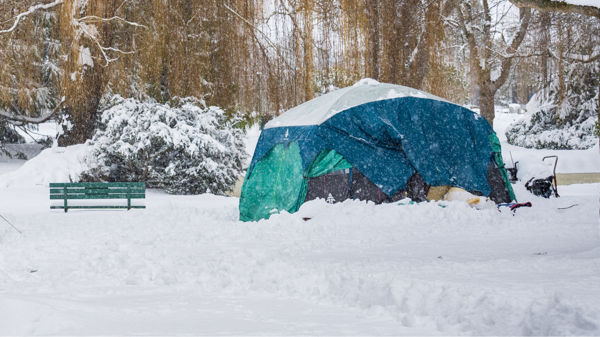 Photo of tent in winter snow